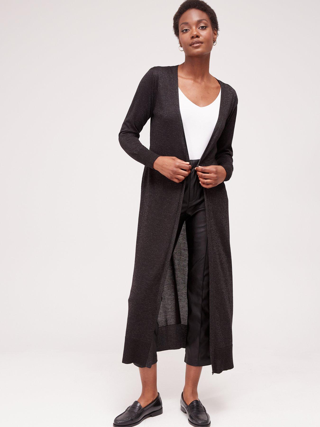 Lurex Sparkle Tie Waist Maxi Cardigan Black