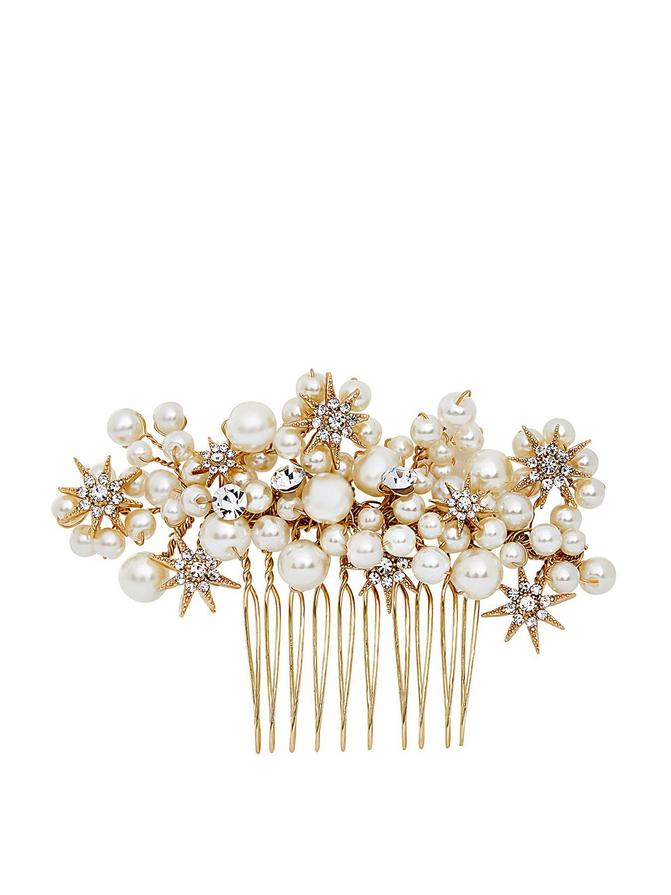 undefined Gold Plated Star And Pearl Hair Comb
