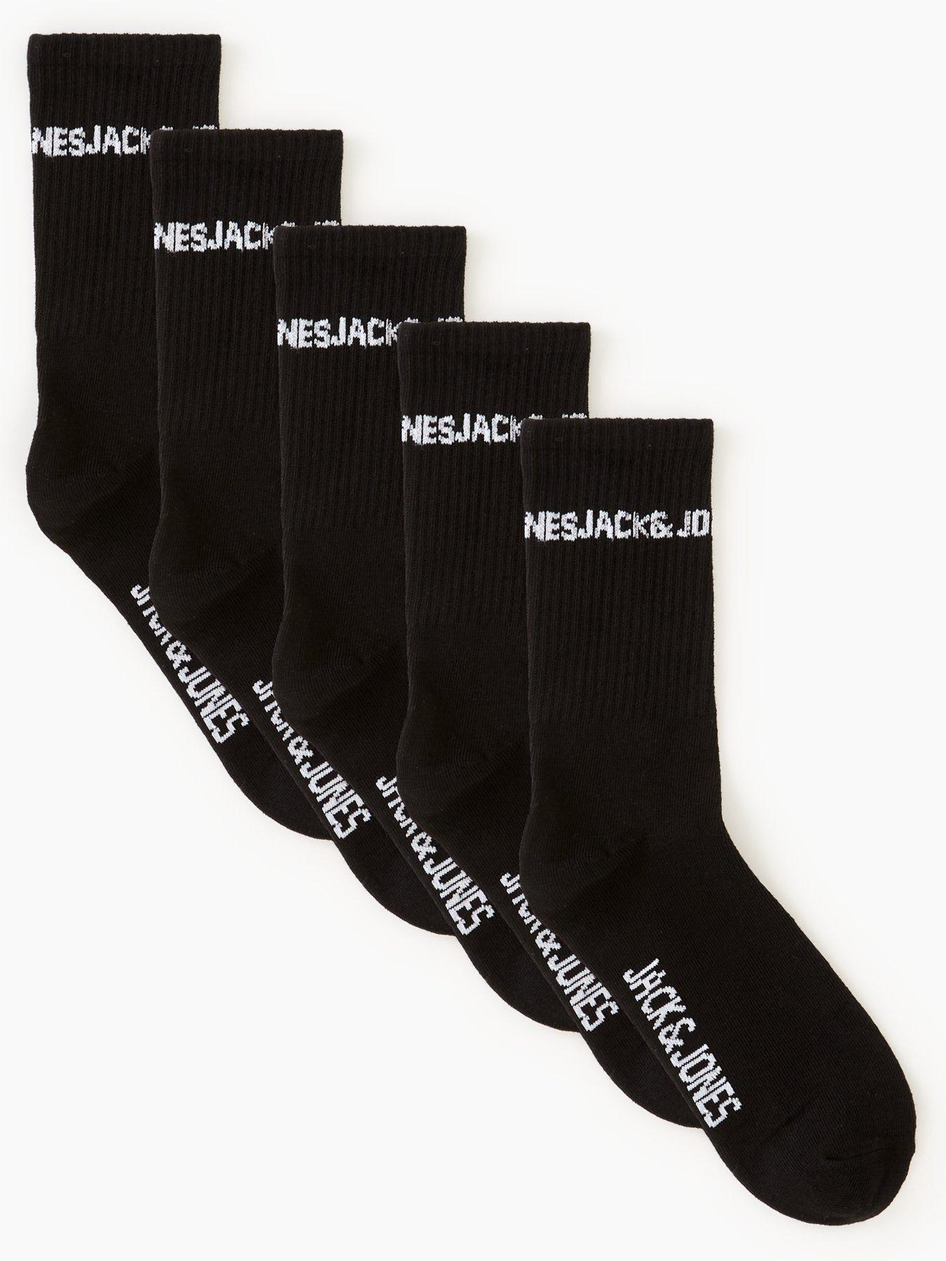 jack-jones-junior-boys-5-pack-basic-logo-tennis-socks-black