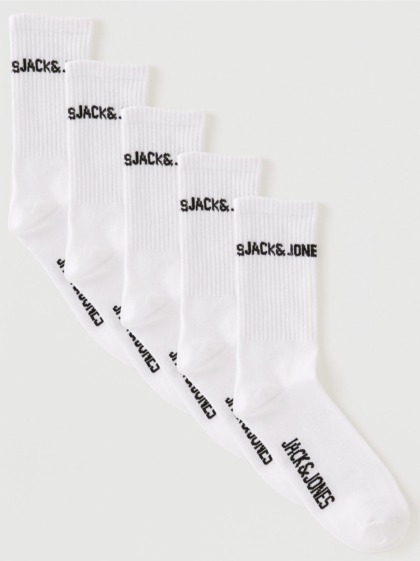 jack-jones-junior-boys-5-pack-basic-logo-tennis-socks-white