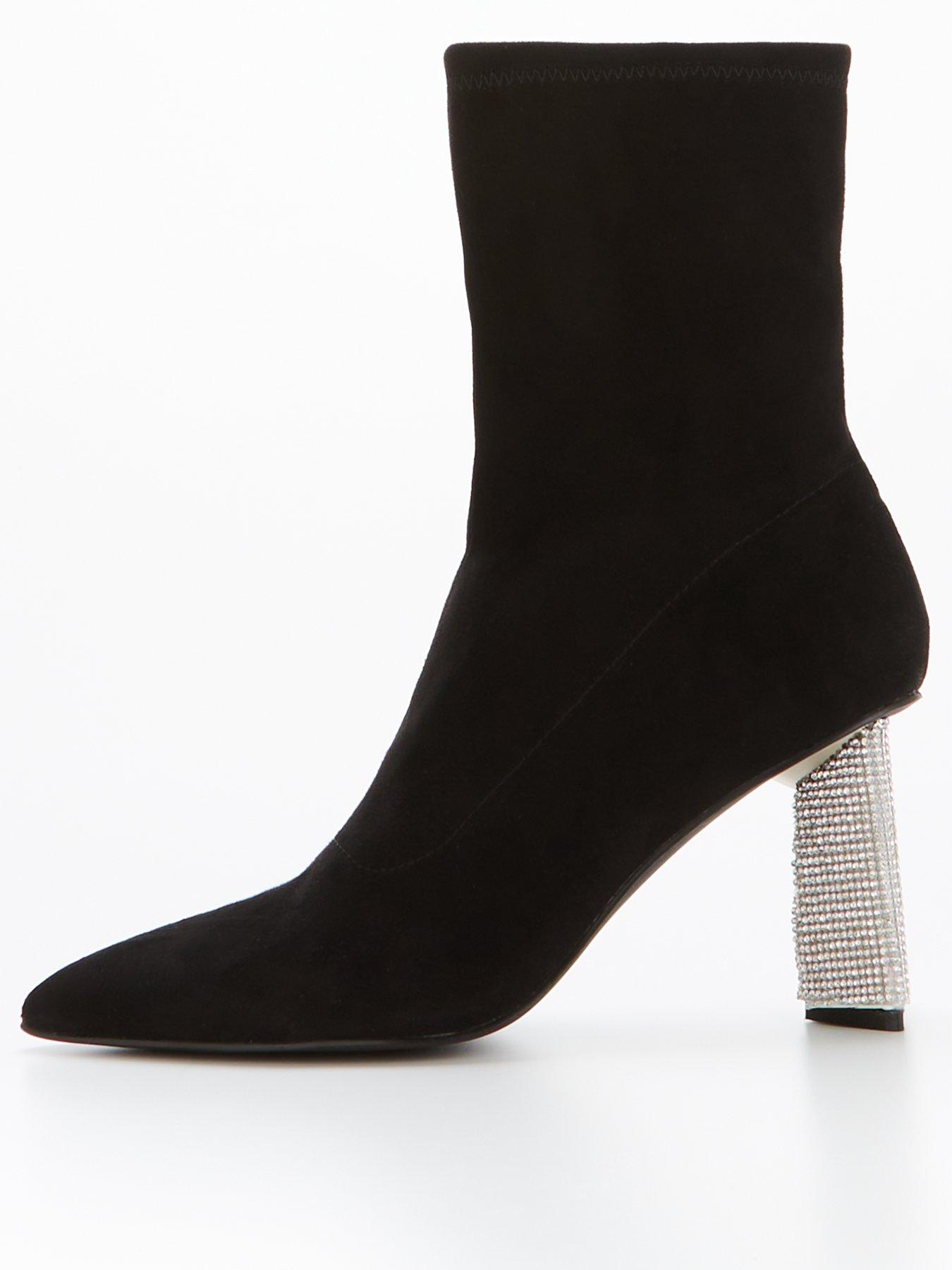 Black ankle outlet boots with diamante