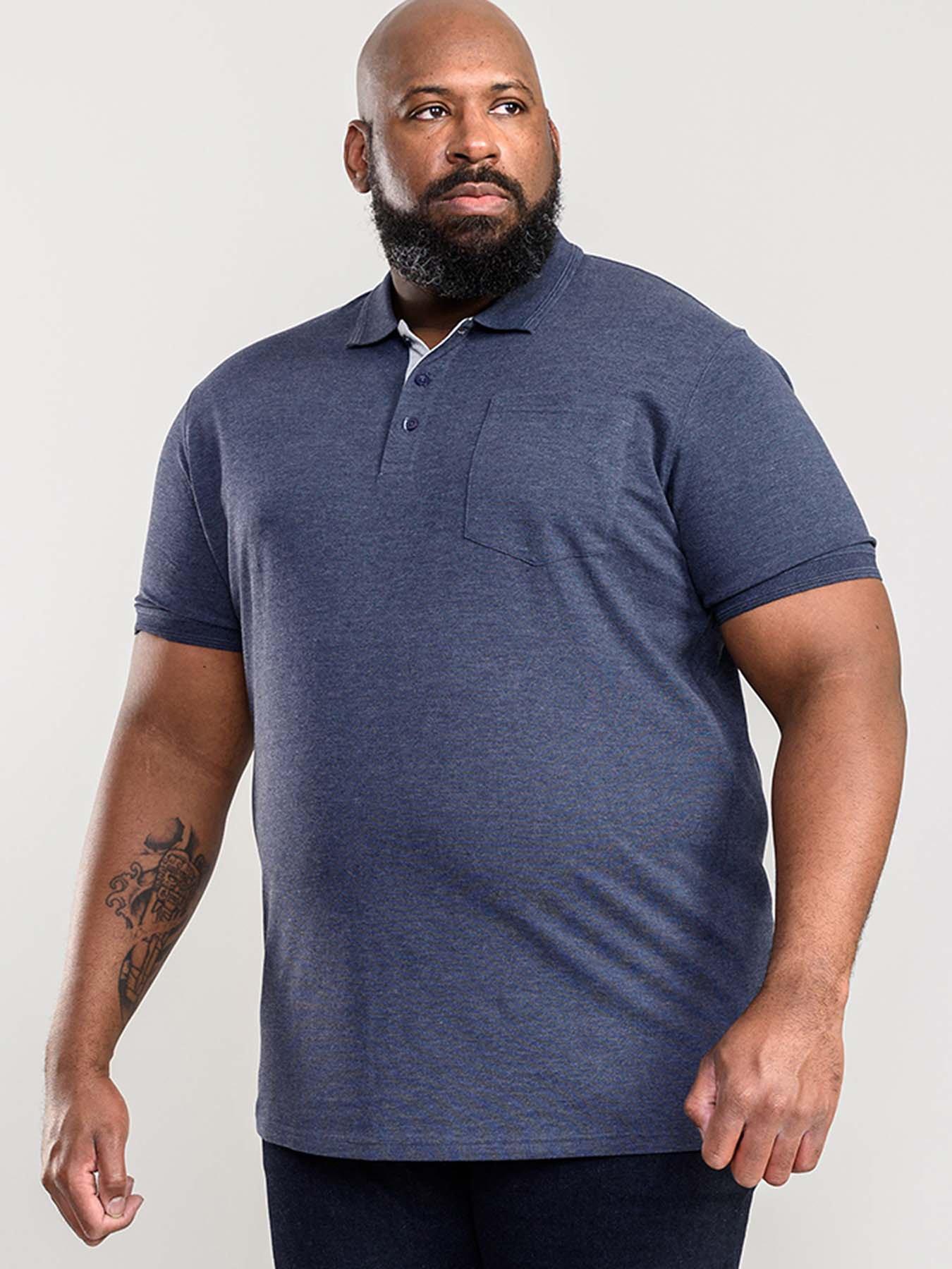 D555 Grant Pique Polo Shirt - Denim Blue Marl