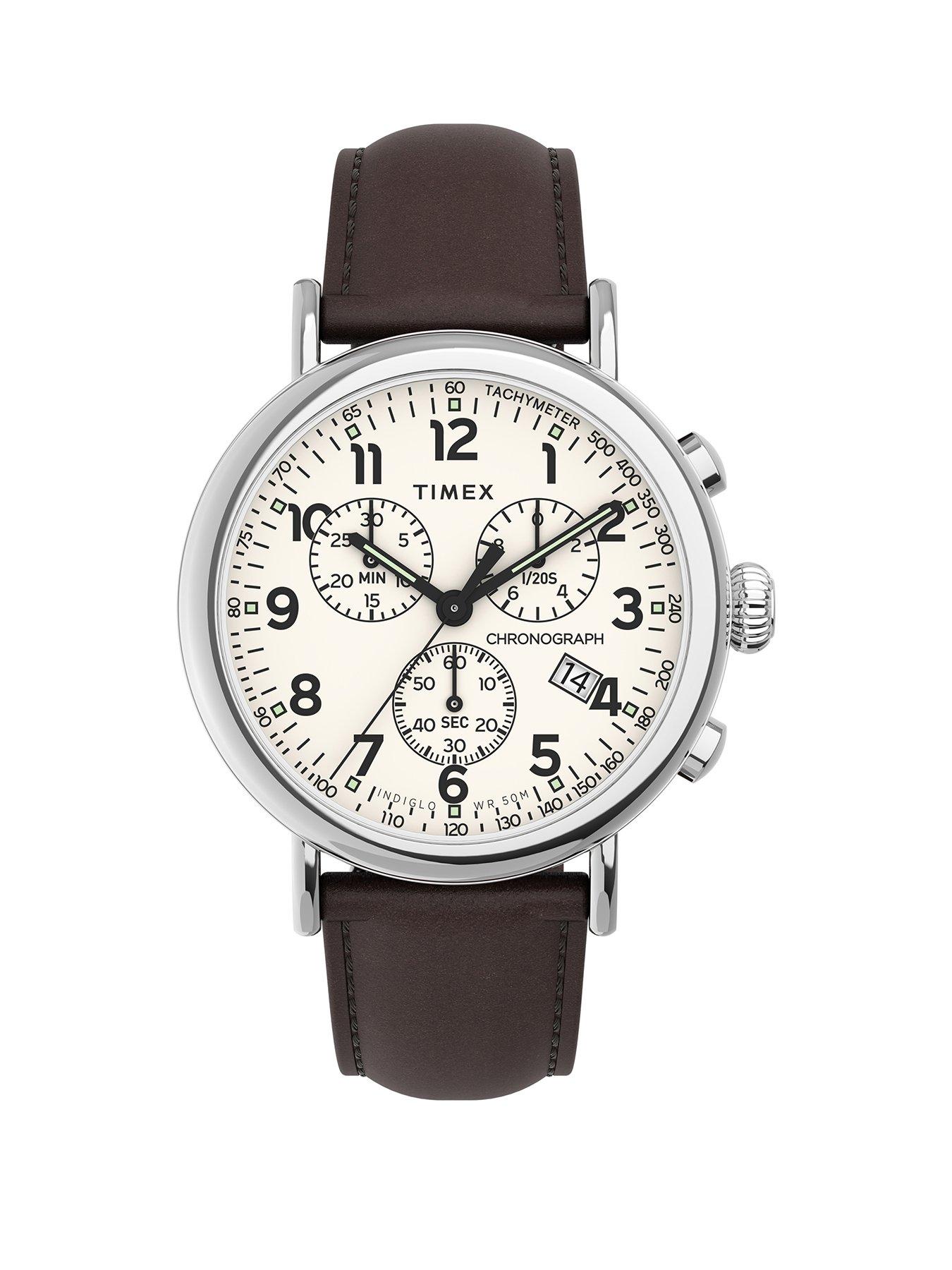 Men's watch shop timex leather strap