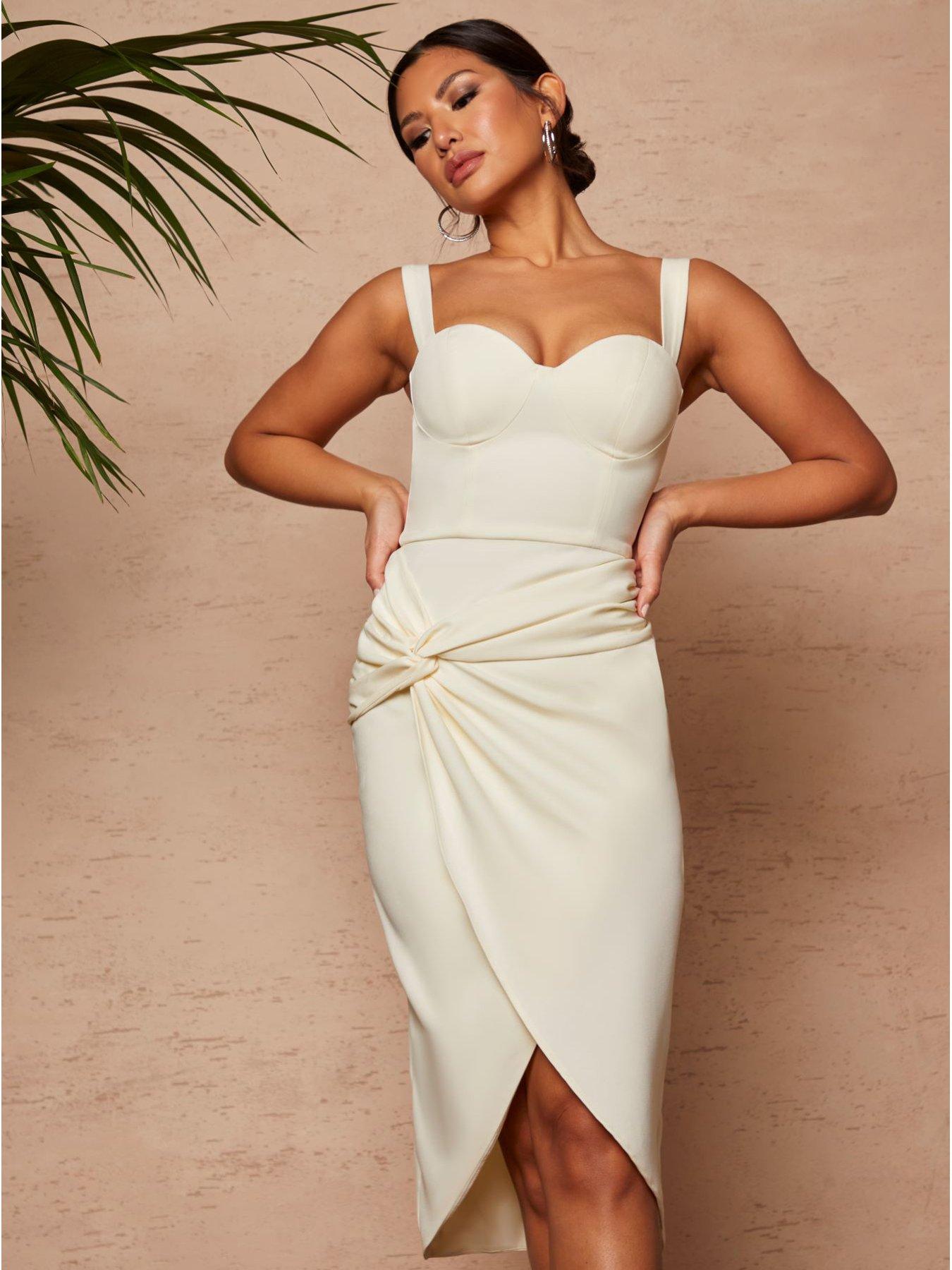 Sleeveless Corset Style Bodycon Dress - Cream