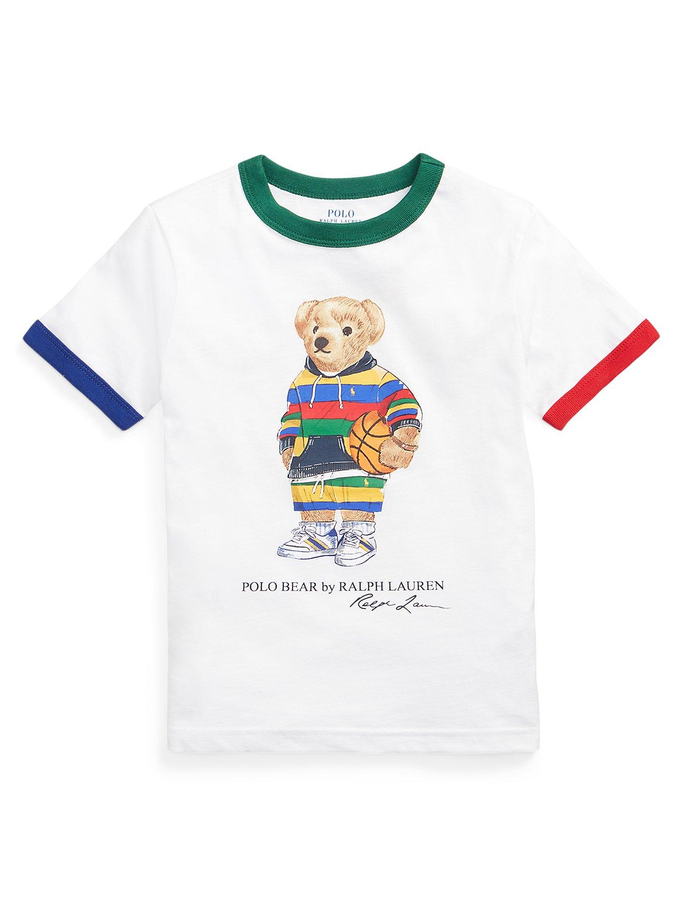 Ralph Lauren Boys Colour Trim Bear Short Sleeve T Shirt - White Multi |  Very Ireland