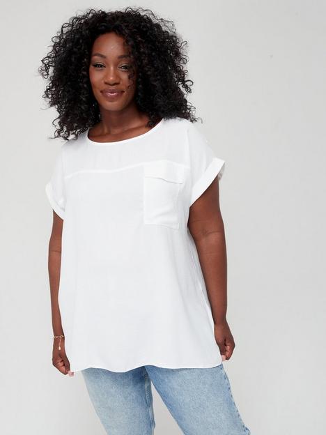 v-by-very-curve-woven-roll-sleeve-pocket-t-shirt-white
