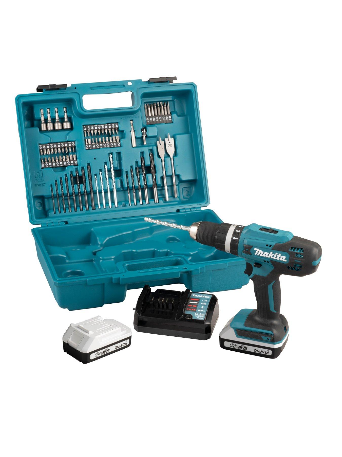 makita-18v-cordless-combi-drill-withnbsp74-piecenbspaccessory-setnbspamp-2x-20ah-batteriesstillFront