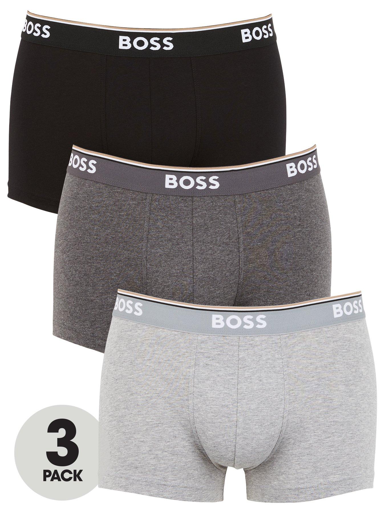 Image 1 of 3 of BOSS Mens 3 Pack Cotton Stretch Logo Waist Trunks - Open Grey