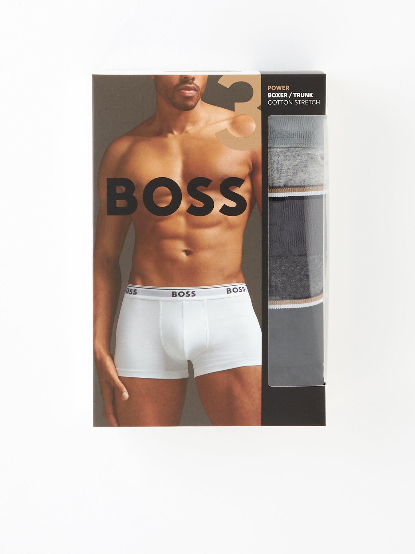 Image 3 of 3 of BOSS Mens 3 Pack Cotton Stretch Logo Waist Trunks - Open Grey