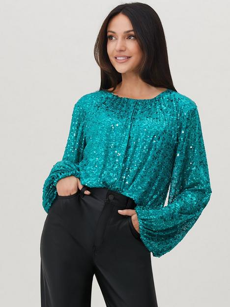 michelle-keegan-sequin-cropped-blouse-green
