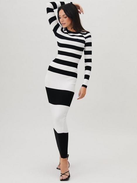 michelle-keegan-knitted-stripe-maxi-dress-mono