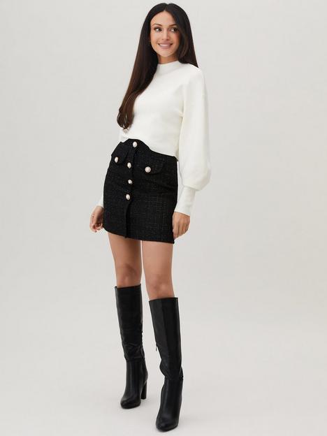 michelle-keegan-boucle-button-detail-mini-skirt-blacknbsp
