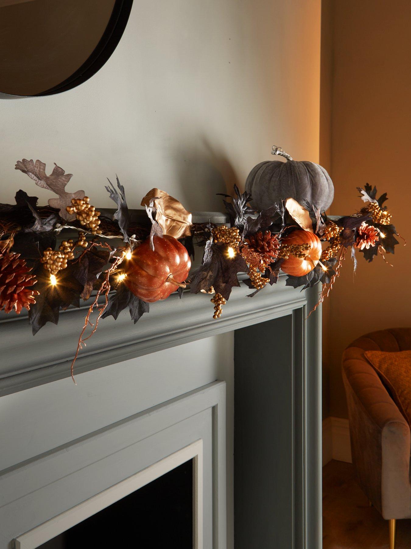 very-home-autumnnbsppre-lit-black-leaf-garland-with-pumpkins-6ft