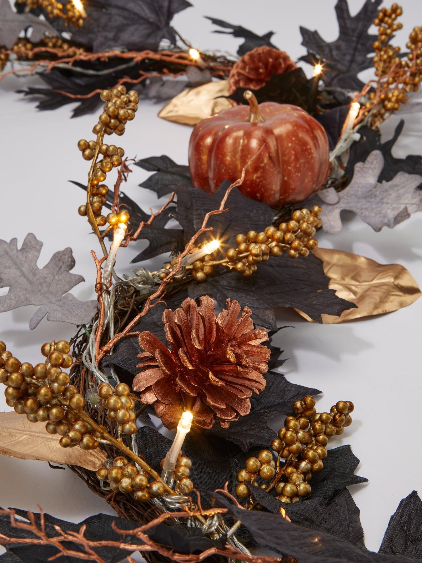 very-home-autumnnbsppre-lit-black-leaf-garland-with-pumpkins-6ftdetail