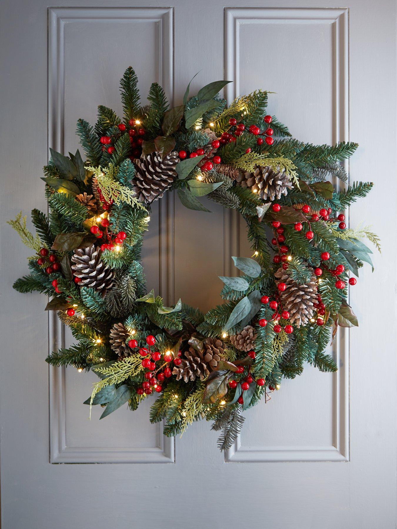 very-home-pre-lit-red-berry-christmas-wreath-80-cm