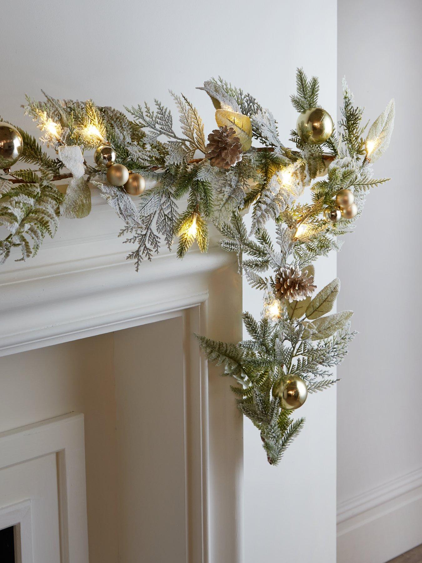 Very Home Frosted Pre-Lit Christmas Garland with Baubles and Pinecones