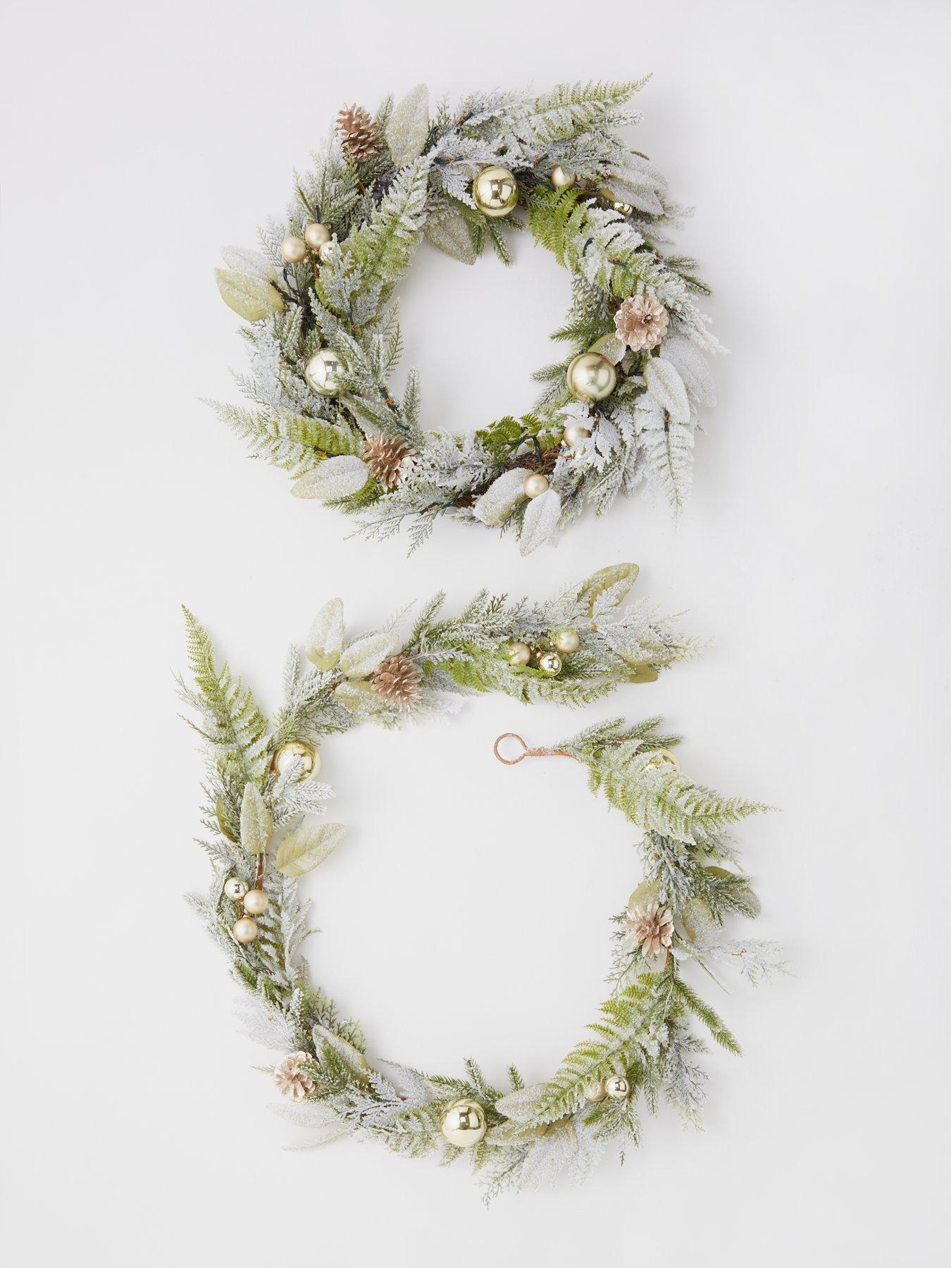 very-home-frosted-pre-lit-christmas-garland-with-baubles-and-pineconesdetail