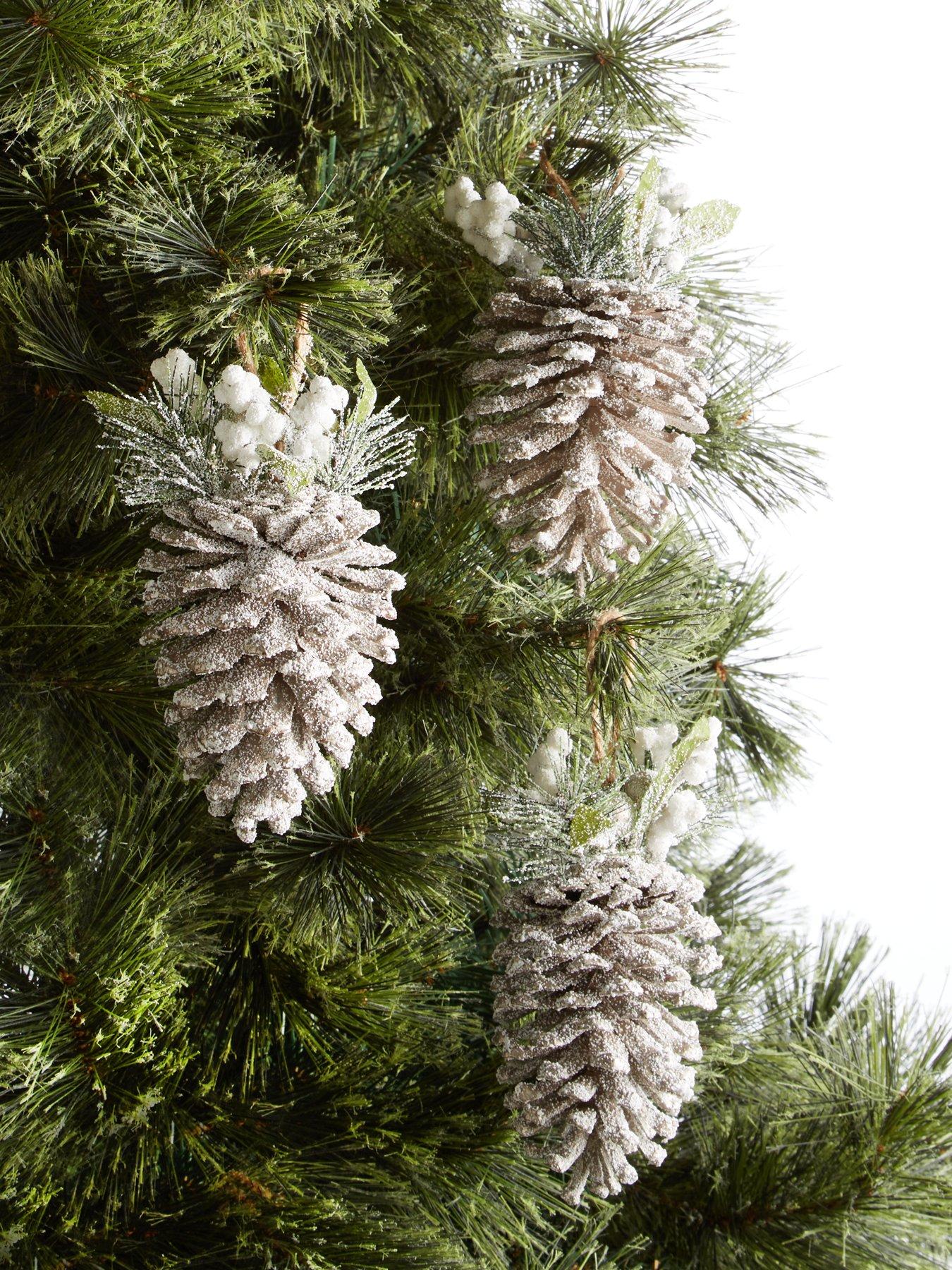 undefined Set of 6 Frosted Pinecone Hanging Christmas Tree Ornaments