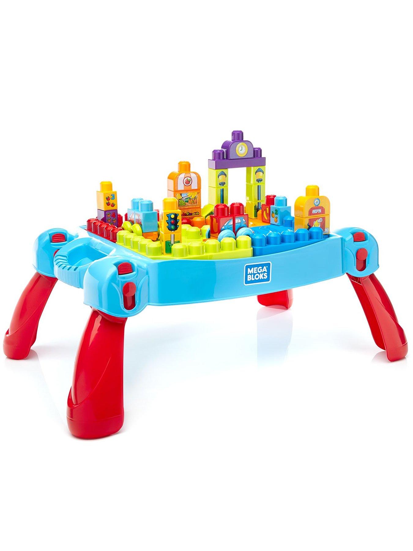 Image of MEGA First Builders Blue Build 'n Learn Table and Construction Bricks