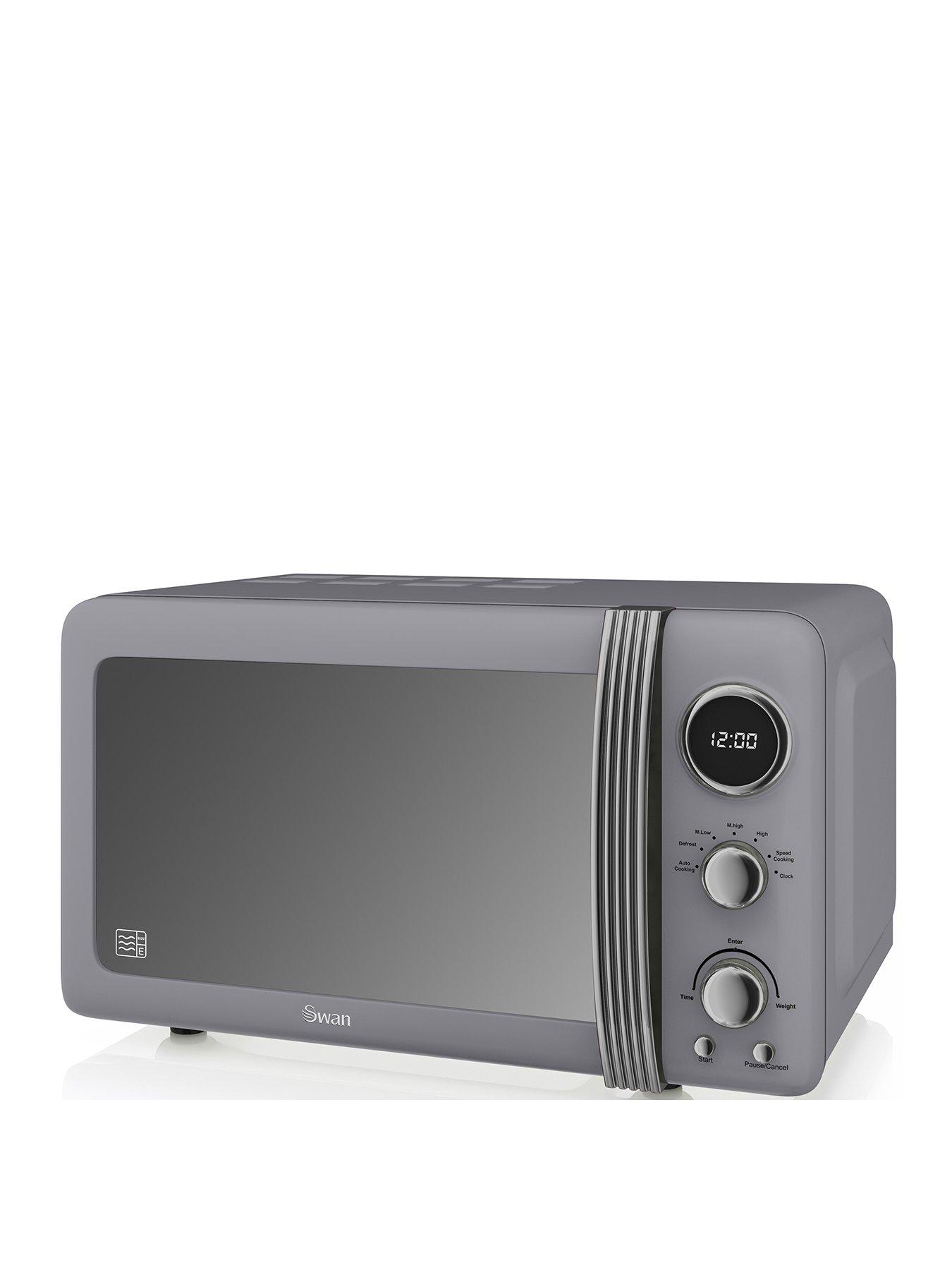Image 1 of 3 of Swan SM22030LGRN Retro LED Digital Microwave with Glass Turntable, 5 Power levels &amp; Defrost Setting, 20L, 800W, Grey