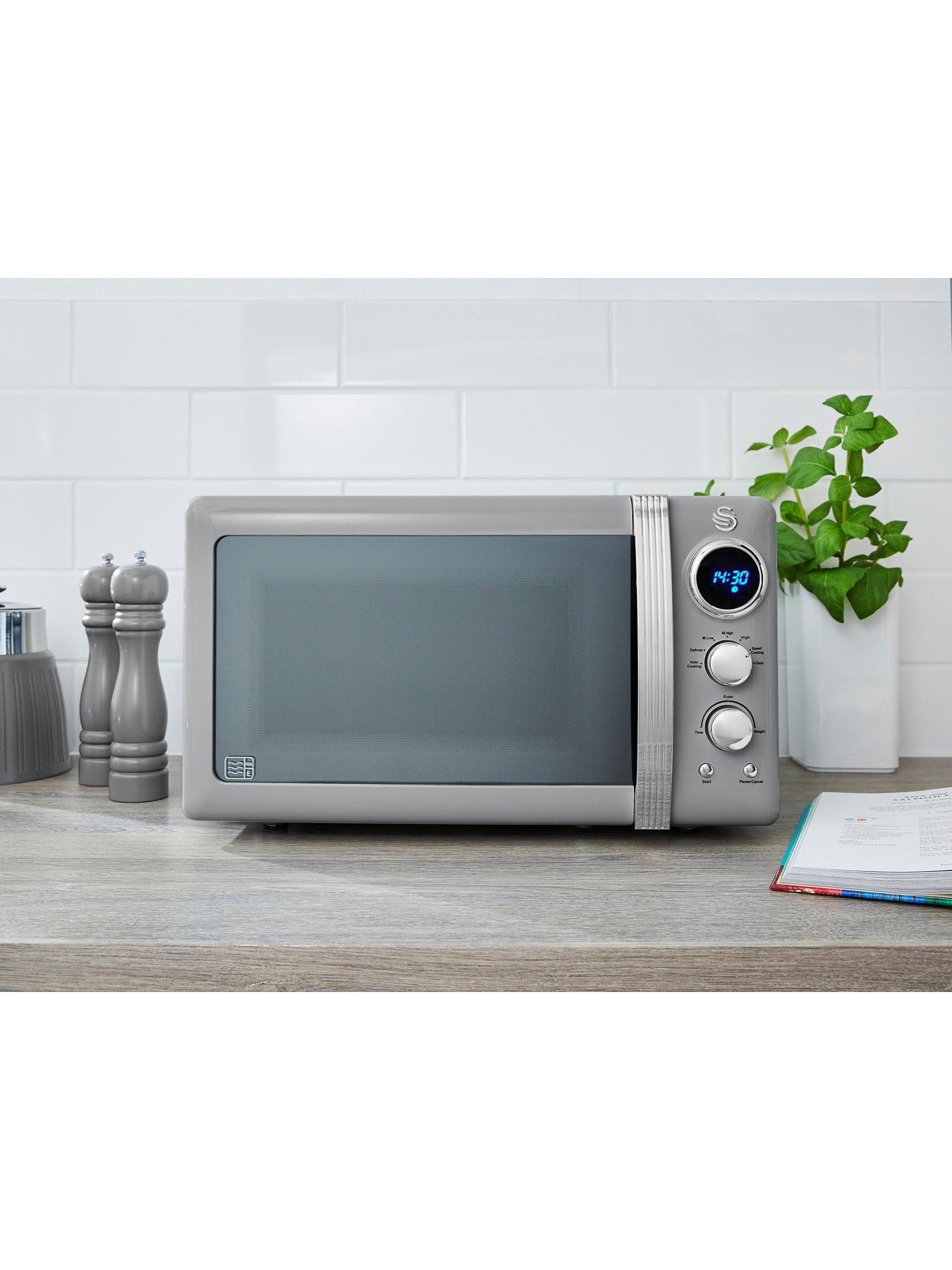 Image 2 of 3 of Swan SM22030LGRN Retro LED Digital Microwave with Glass Turntable, 5 Power levels &amp; Defrost Setting, 20L, 800W, Grey