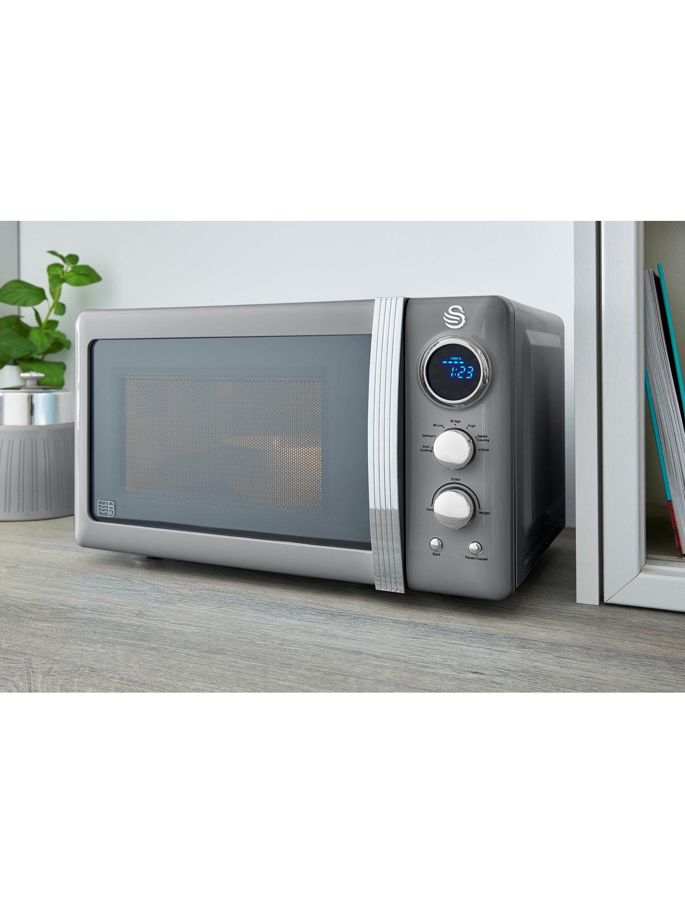 Image 3 of 3 of Swan SM22030LGRN Retro LED Digital Microwave with Glass Turntable, 5 Power levels &amp; Defrost Setting, 20L, 800W, Grey