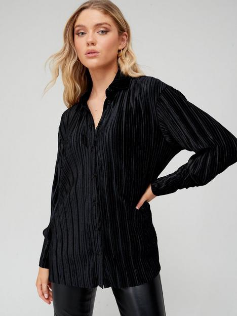 v-by-very-velvet-textured-stripe-oversized-shirt-black