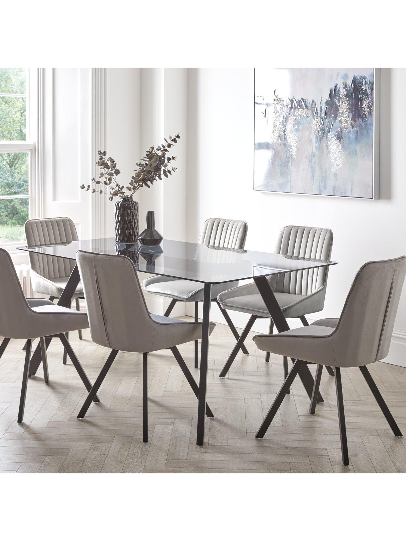 Marble table and on sale grey chairs