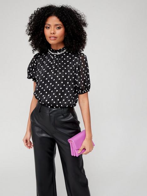 v-by-very-neck-trim-detail-printed-shell-blouse-black