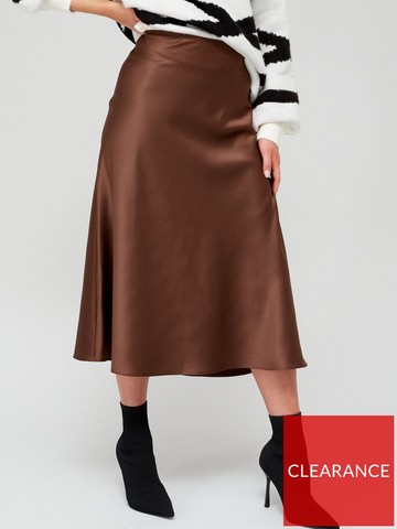 V by Very Bias Cut Midi Skirt - Brown | Very Ireland V by Very Bias Cut Midi Skirt - Brown | Very Ireland