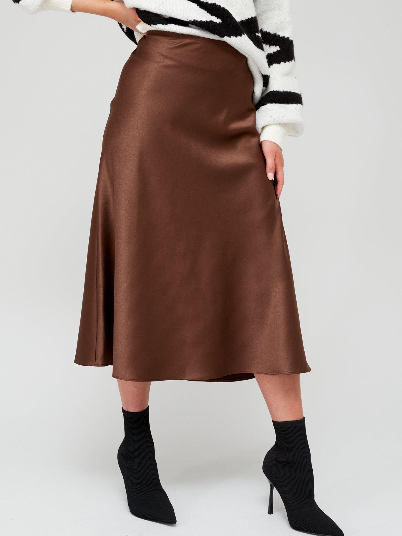 V by Very Bias Cut Midi Skirt - Brown | Very Ireland