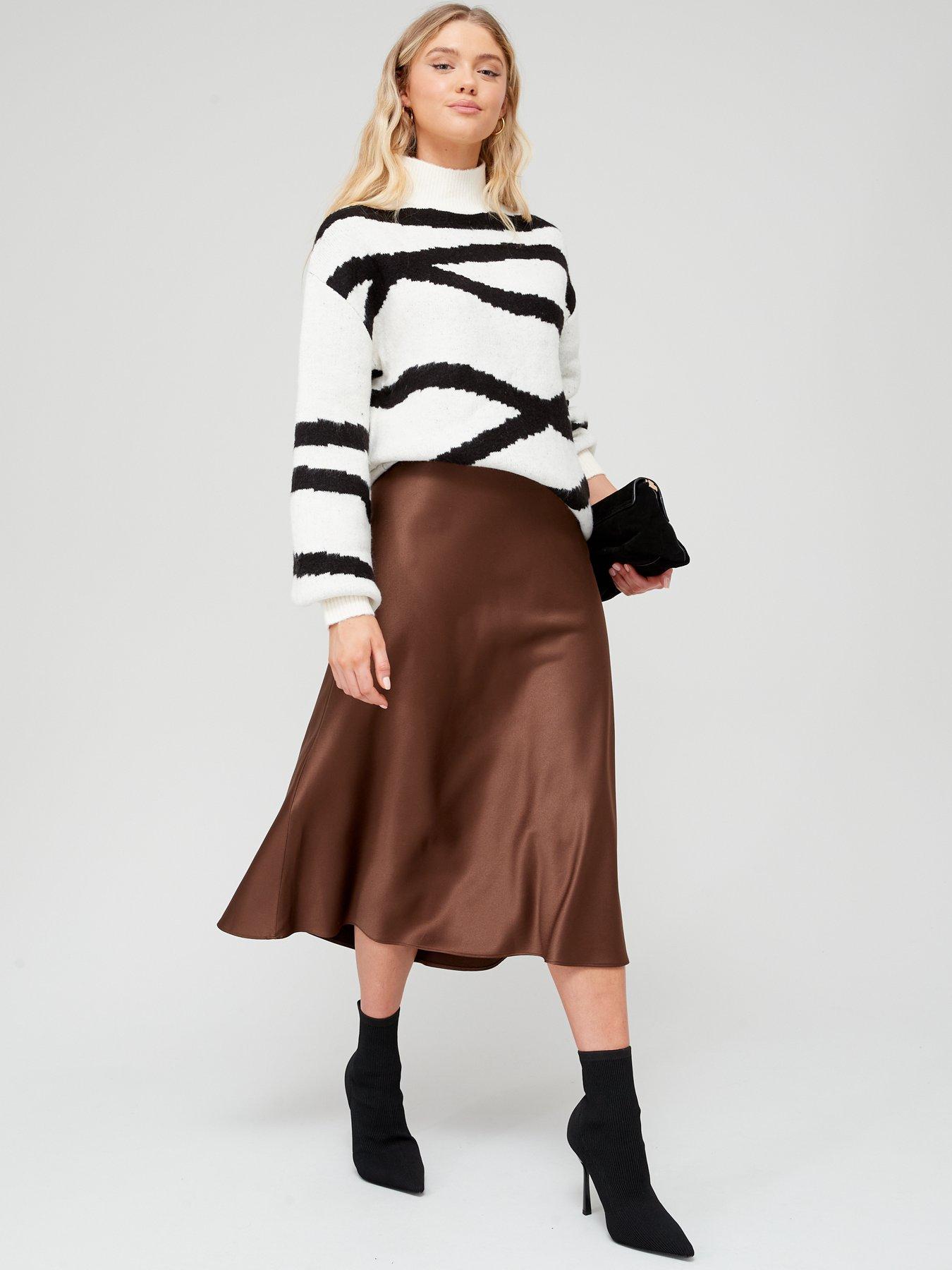 V by Very Bias Cut Midi Skirt - Brown | Very Ireland