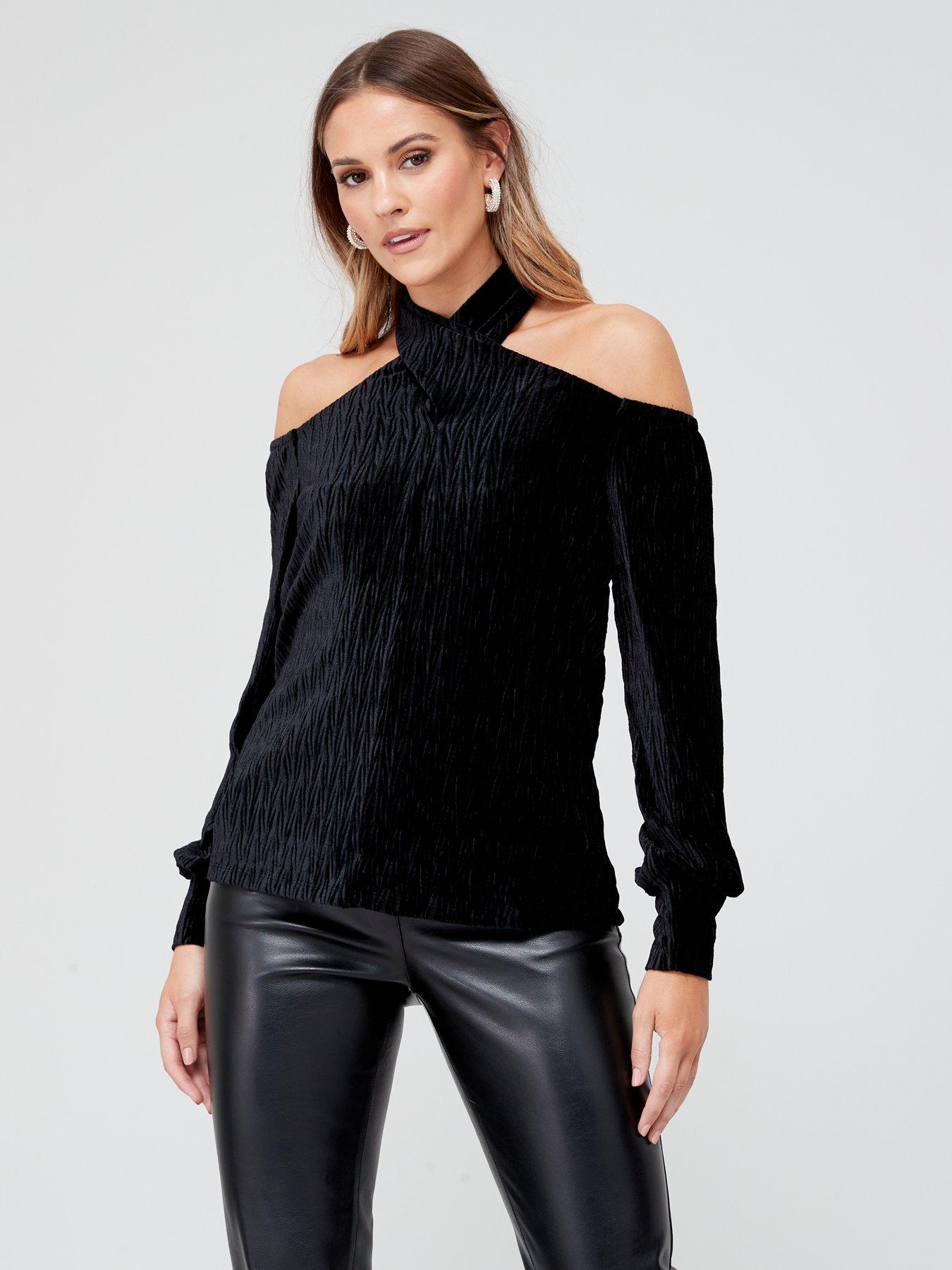 Black velvet store cold shoulder top