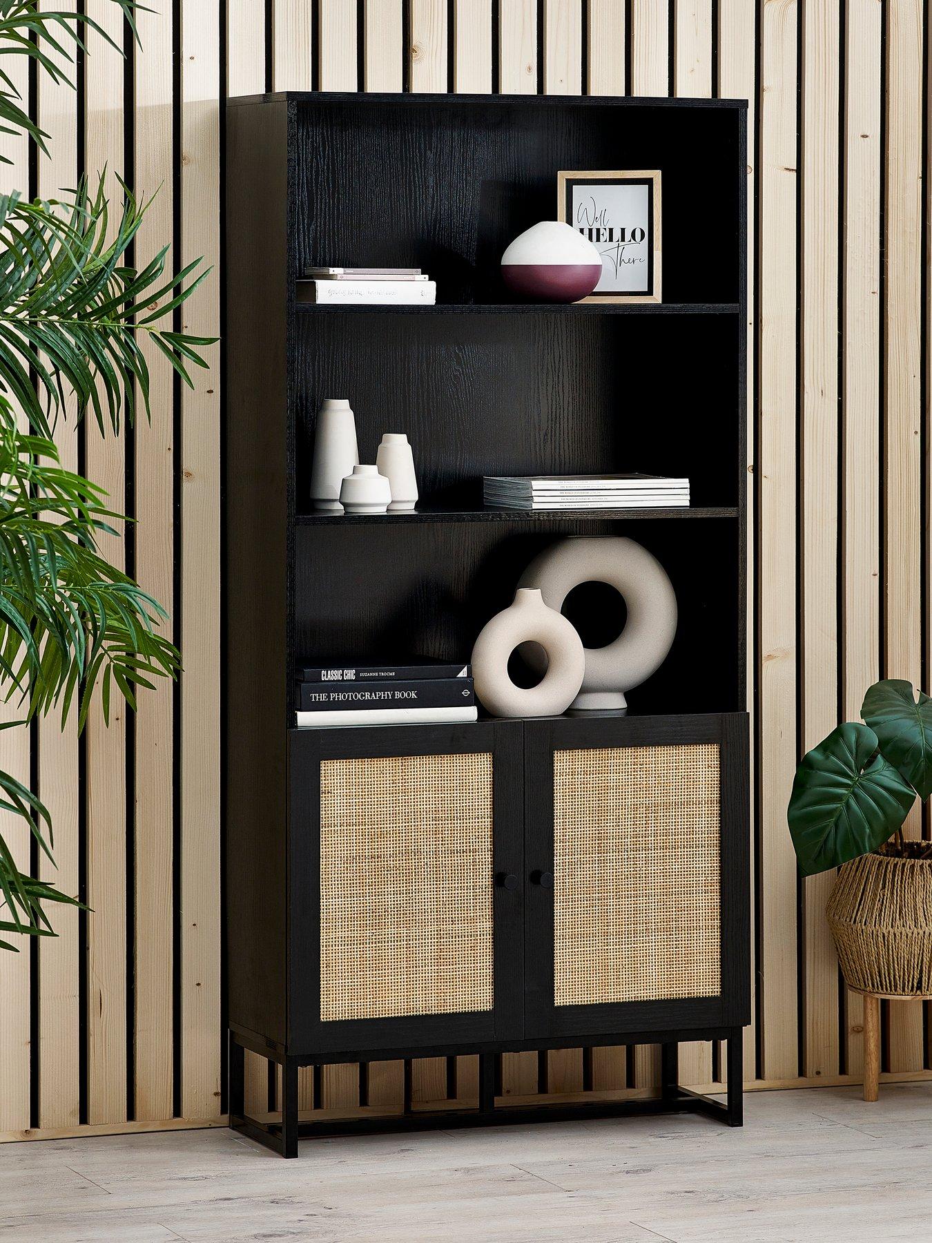 julian-bowen-padstow-tall-storage-bookcase-blackfront