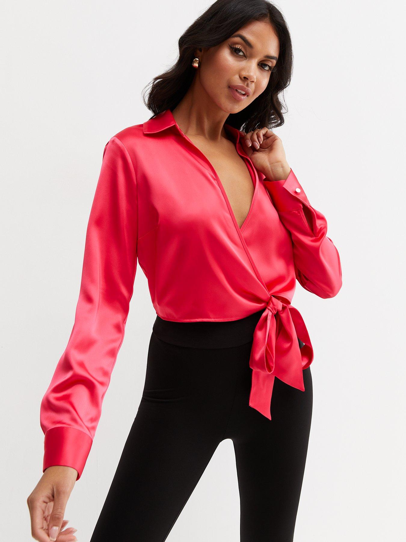 new look pink satin shirt