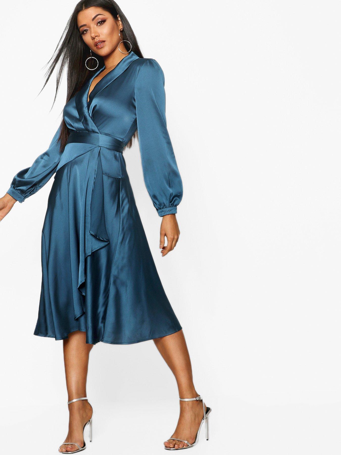 Teal satin hotsell wrap dress