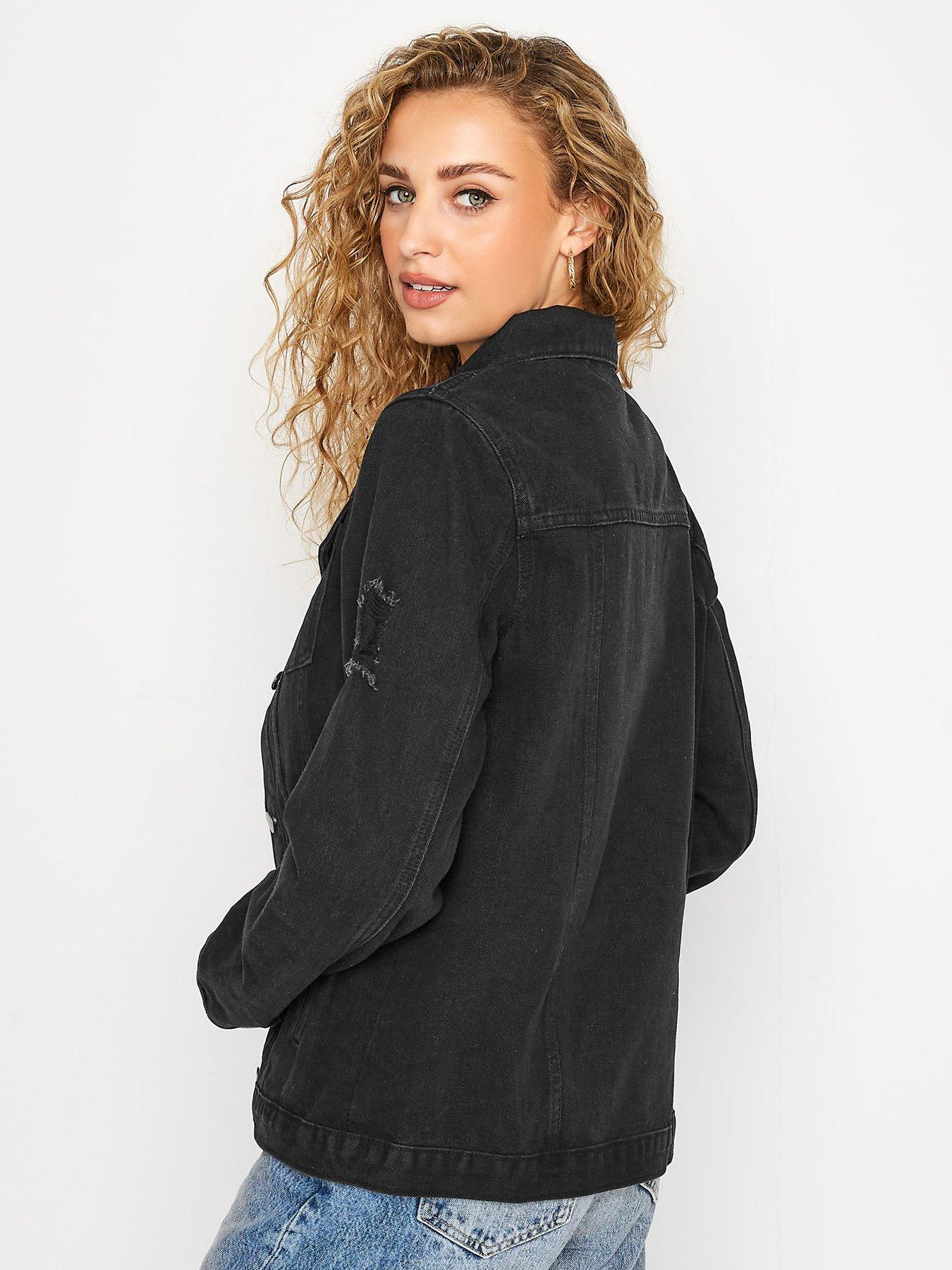 long-tall-sally-distressed-denim-jacket-blackstillFront