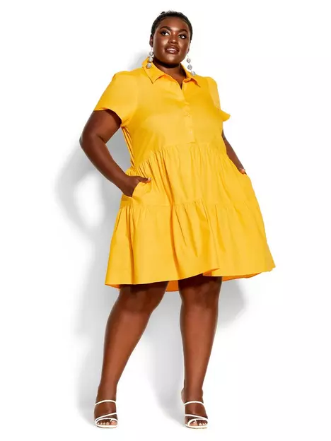 prod1091613887: City Chic Tier Shirt Dress - Cyber Yellow