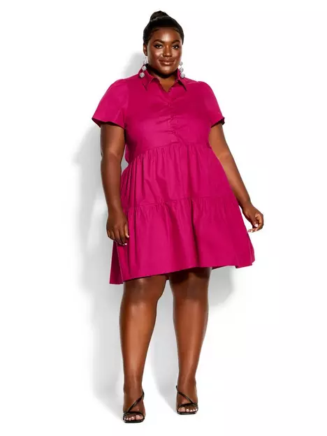 prod1091613886: City Chic Tier Shirt Dress - Pop Pink