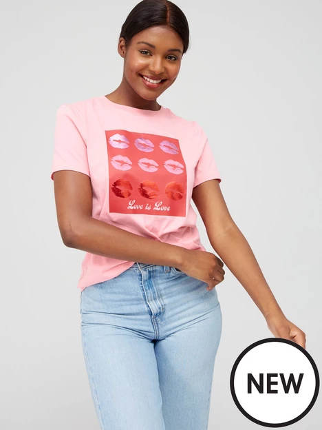 prod1091684726: Foil Lips Graphic T-shirt - Pink