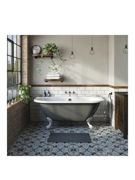 the-bath-co-grey-back-to-wall-freestanding-bath-with-waste-and-chrome-feet-ndash-150-x-74-cm