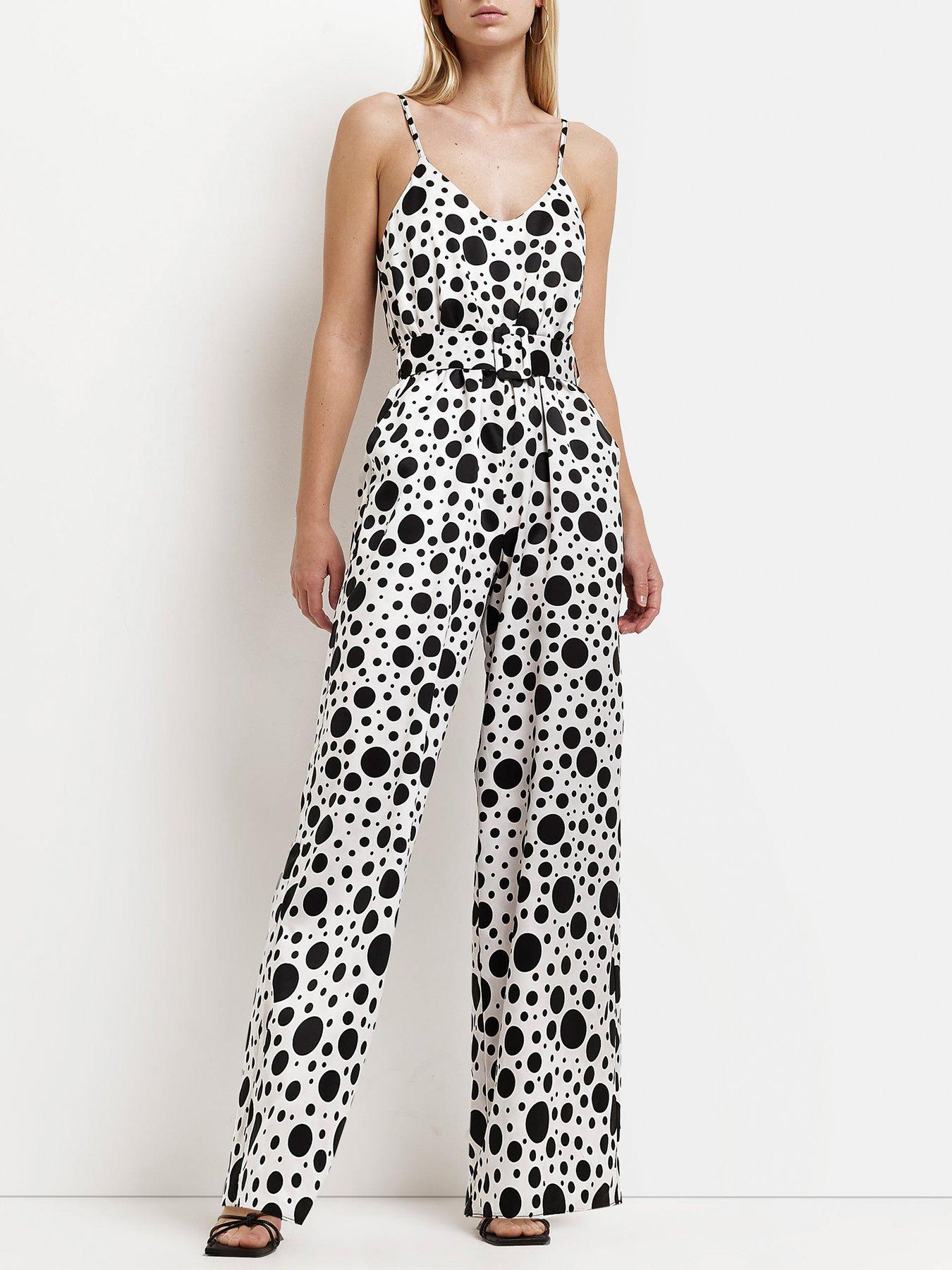 Black and white spot jumpsuit deals