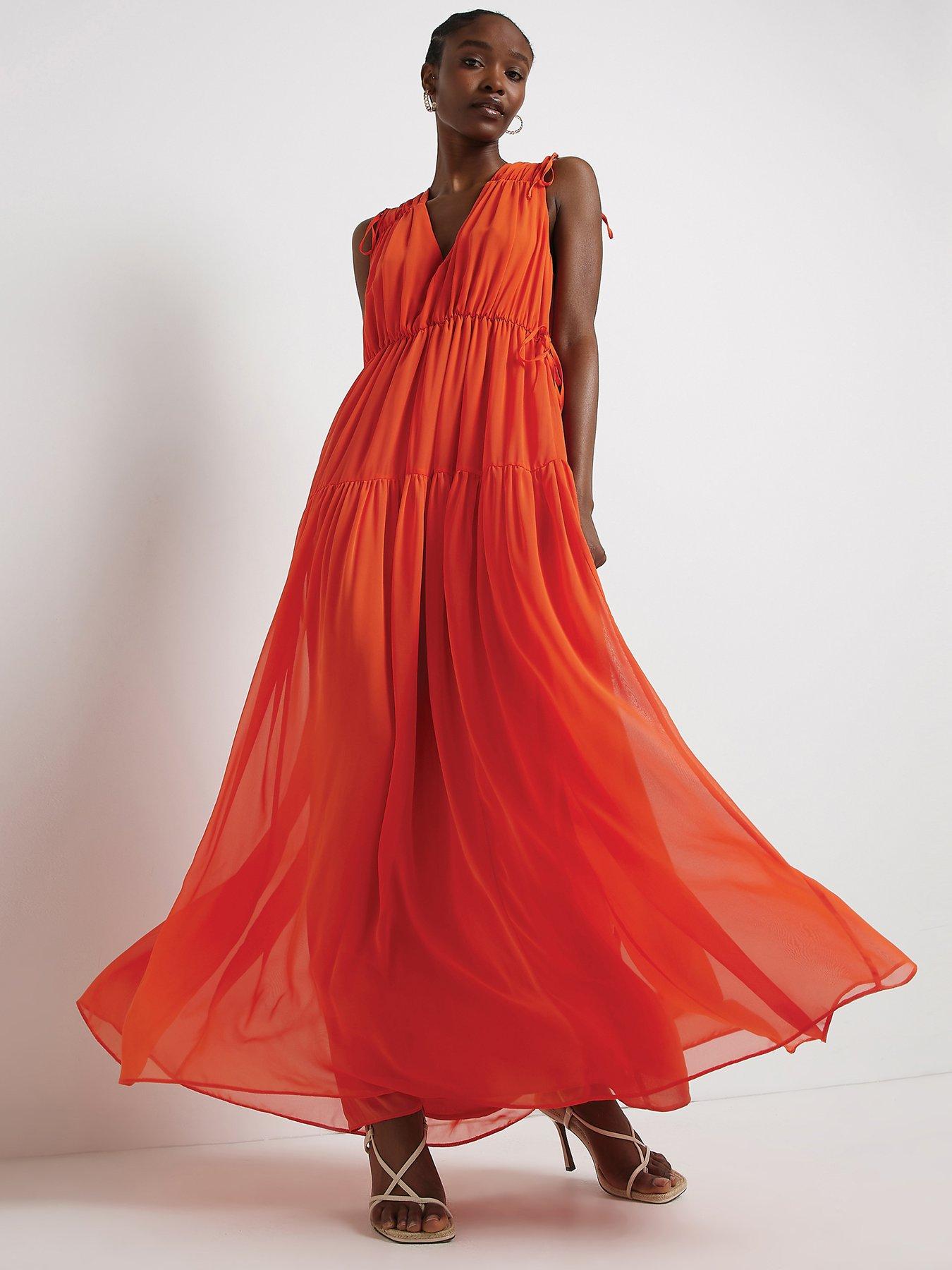 Coral maxi 2024 dress with sleeves