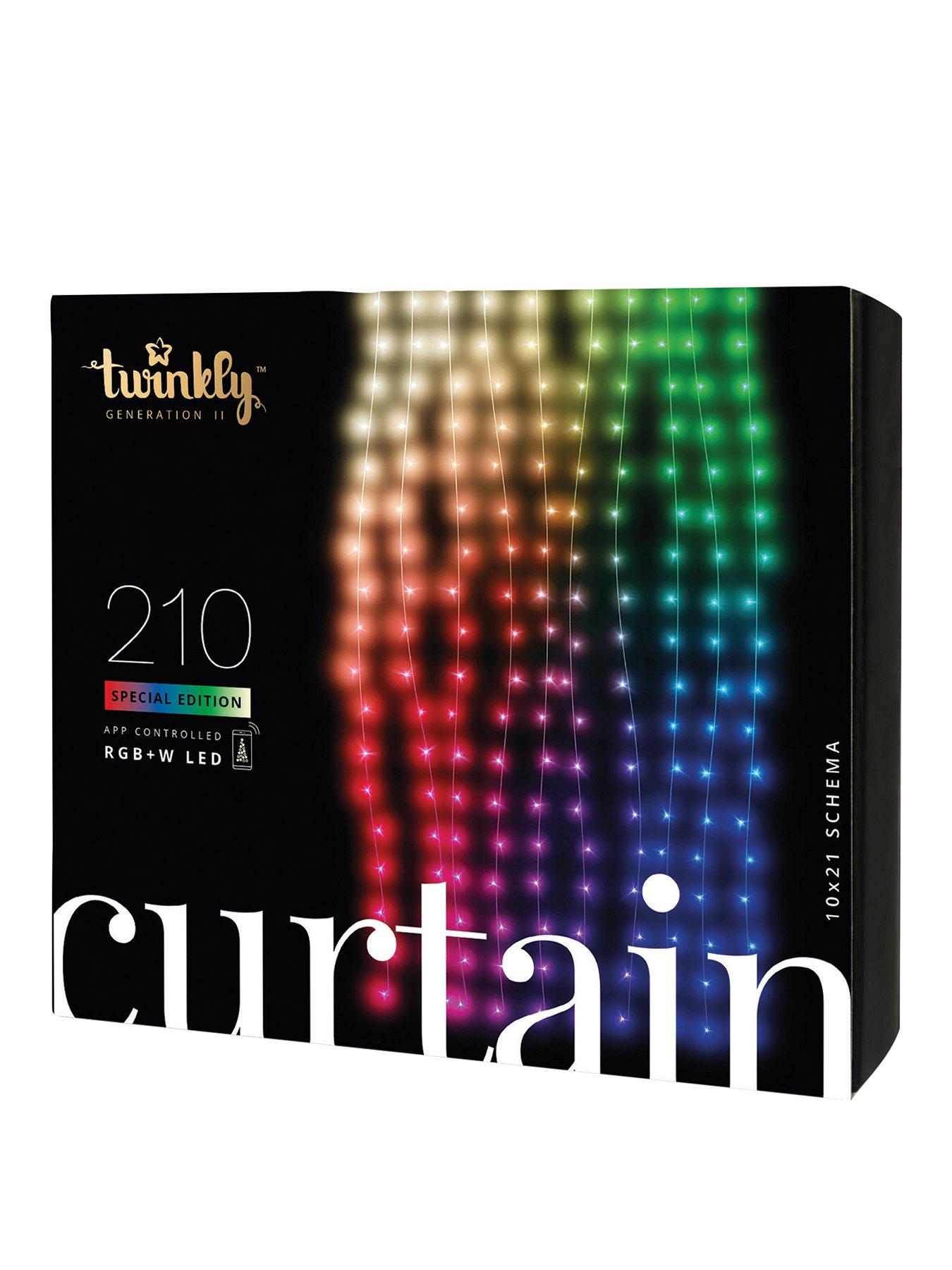 Image 1 of 5 of Twinkly Twinkly Curtain 210 RGBW Smart App controlled LED Lights, 10 drops of 10 lamps, 1 m wide, 2,1 m long, 10cm lamp spacing, Transparent wire, IP44