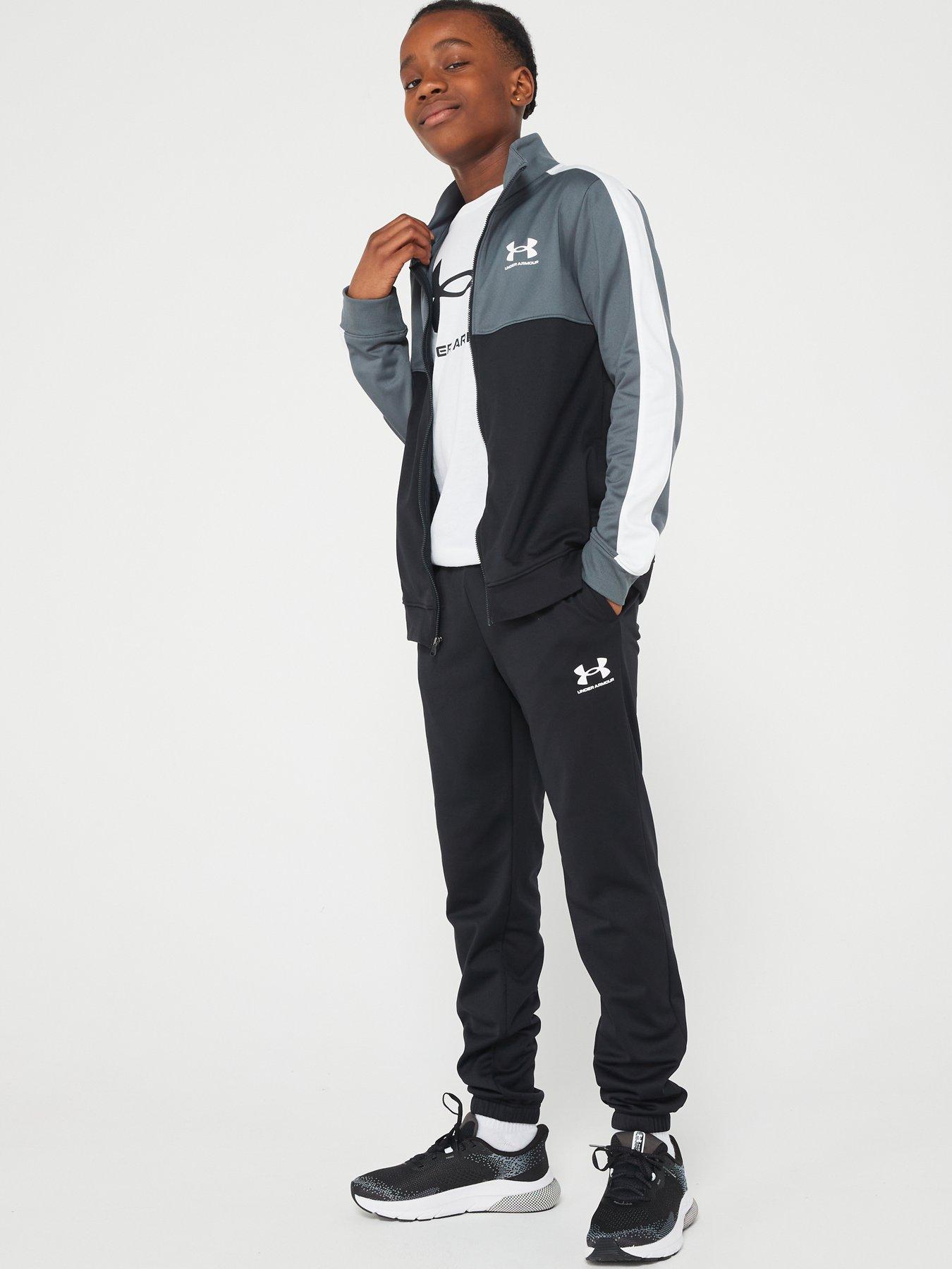 Image of UNDER ARMOUR Colour Block Knit Tracksuit Older Boys - Black/Light Grey