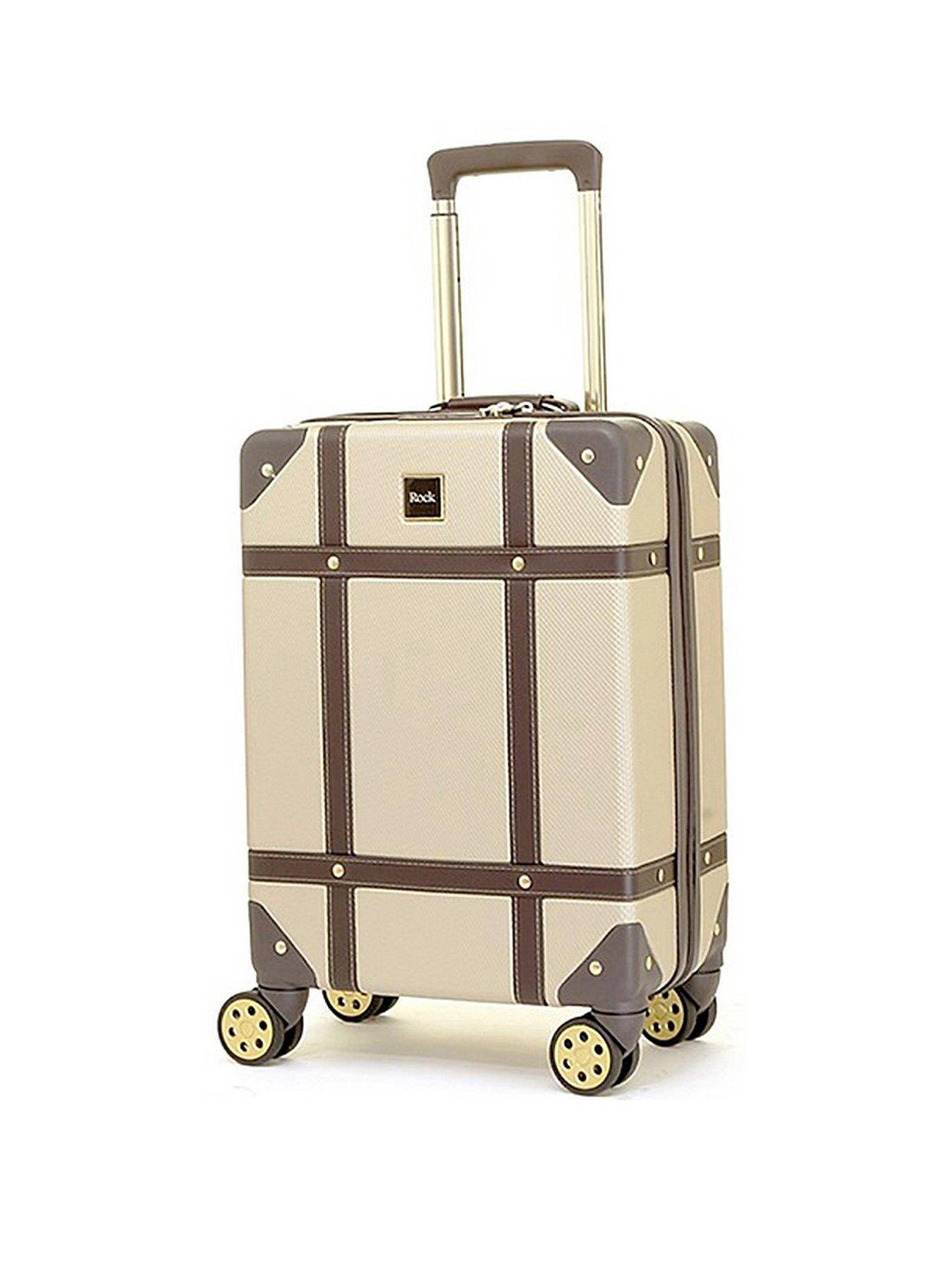 Rock Luggage Vintage 8 Wheel Retro Style Hardshell Cabin Suitcase - Gold