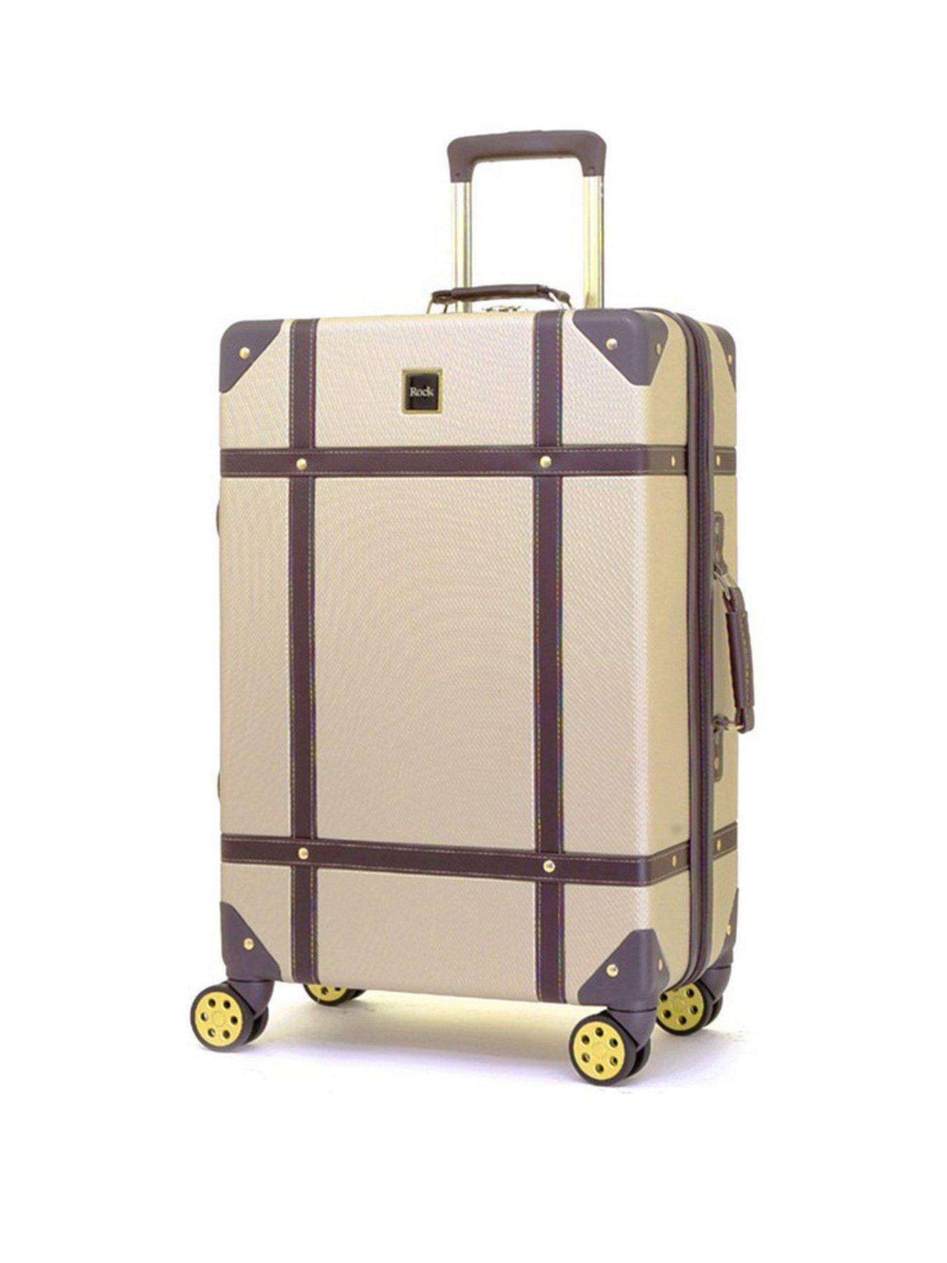 Image 1 of 6 of Rock Luggage Vintage 8 Wheel Retro Style Hardshell Medium Suitcase - Gold
