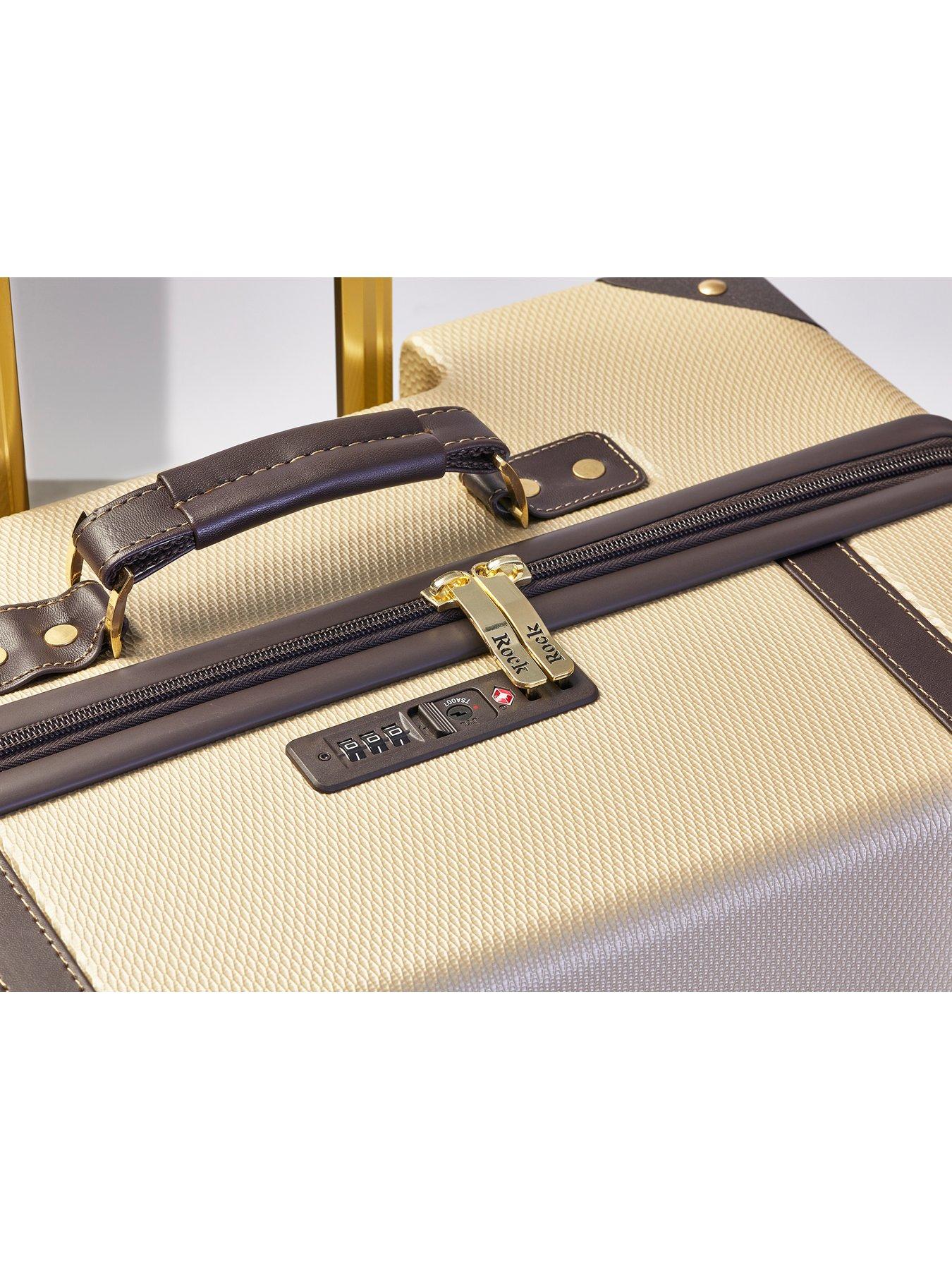 Image 3 of 6 of Rock Luggage Vintage 8 Wheel Retro Style Hardshell Medium Suitcase - Gold