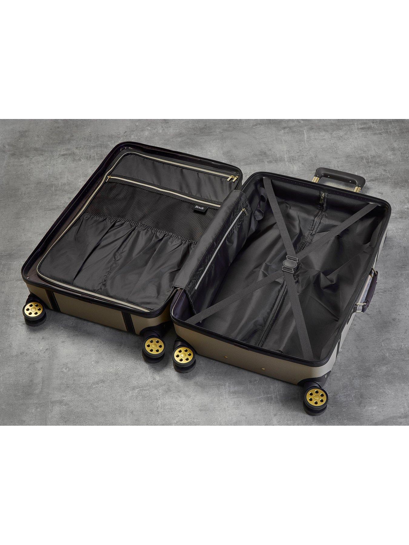 Image 4 of 6 of Rock Luggage Vintage 8 Wheel Retro Style Hardshell Medium Suitcase - Gold