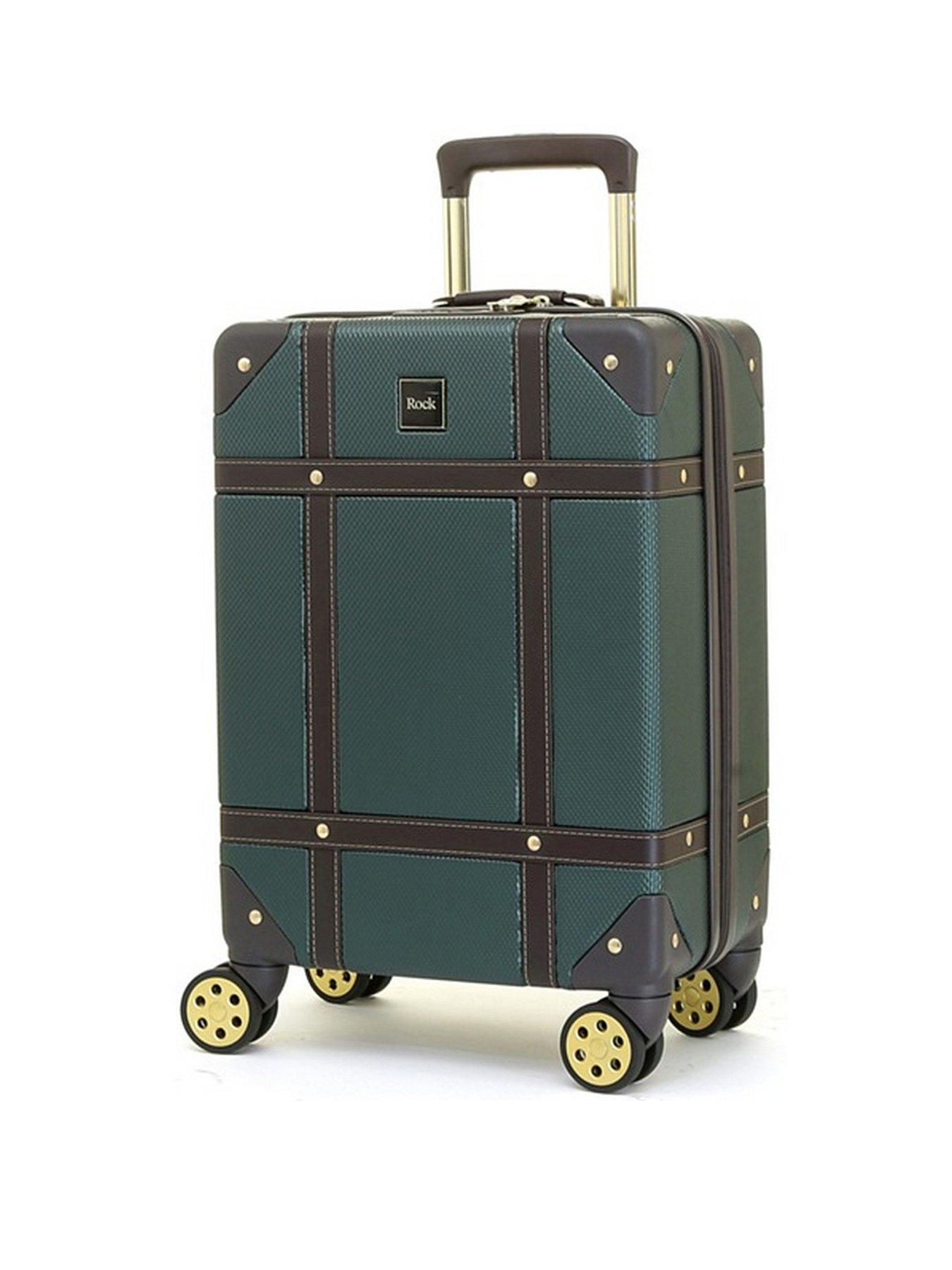 Rock Luggage Vintage 8 Wheel Retro Style Hardshell Cabin Suitcase - Emerald Green